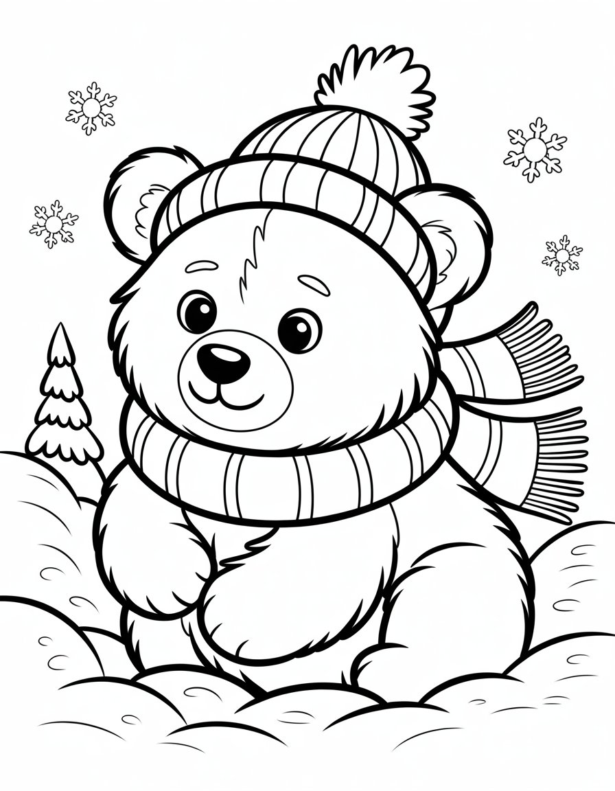 winter bear coloring page