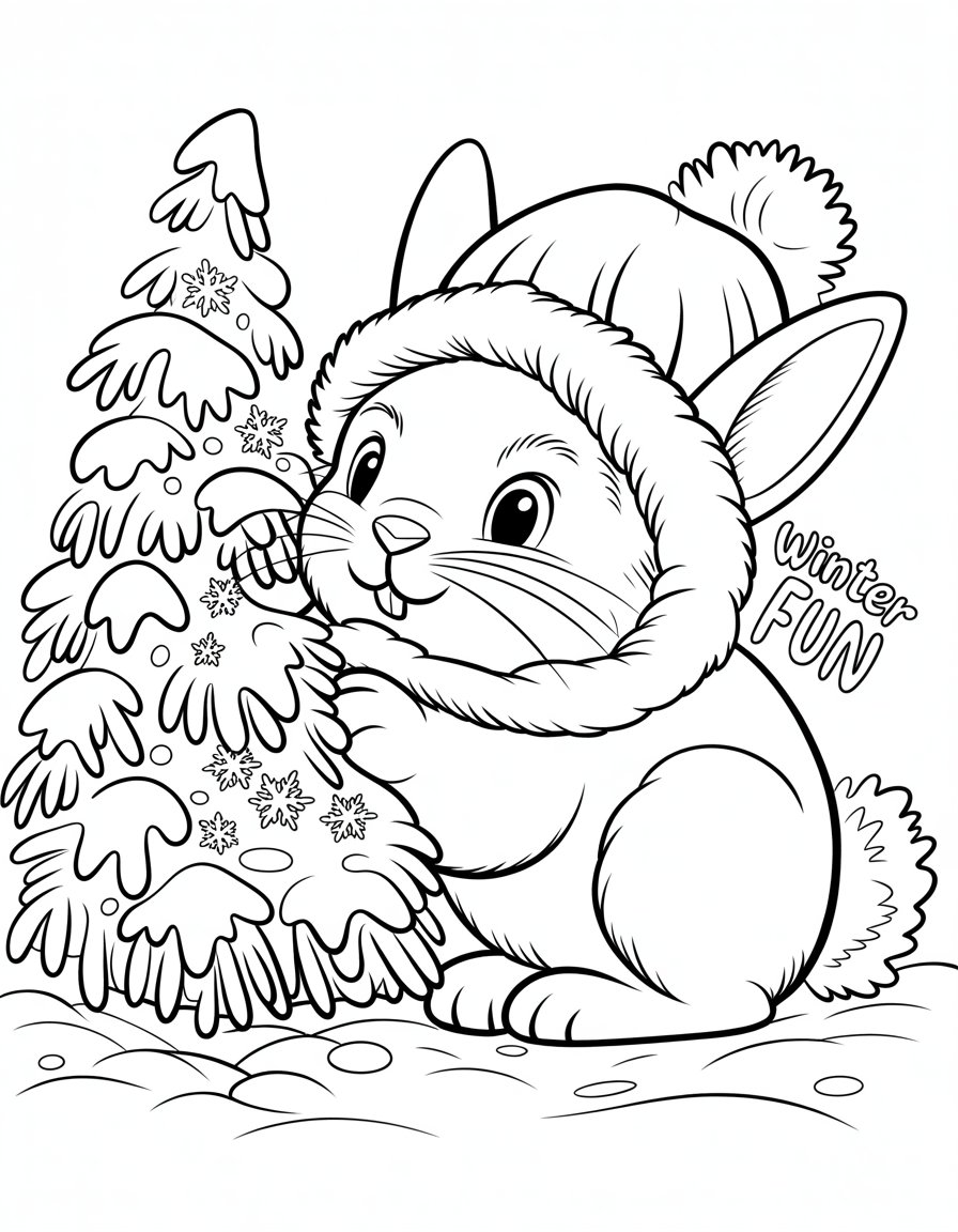 winter bunny coloring page