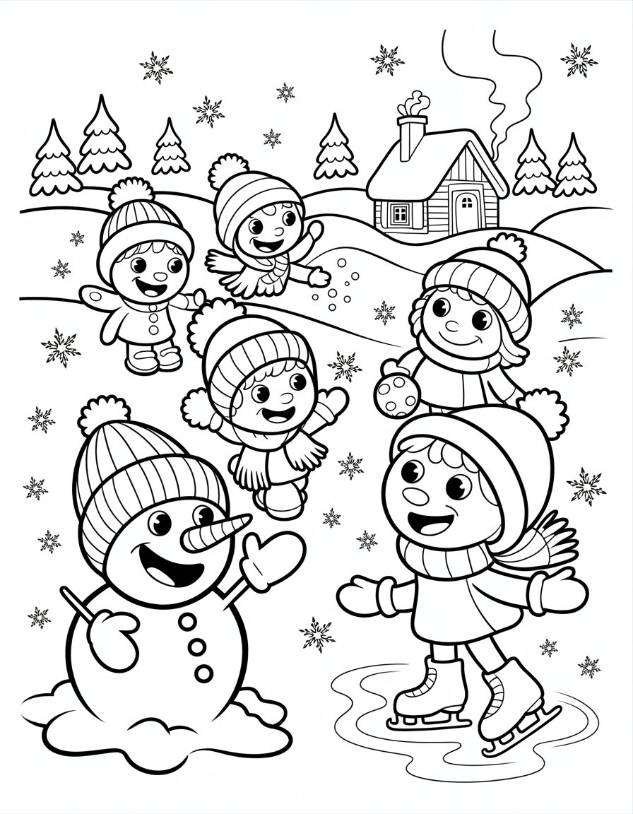 winter cartoon characters coloring page