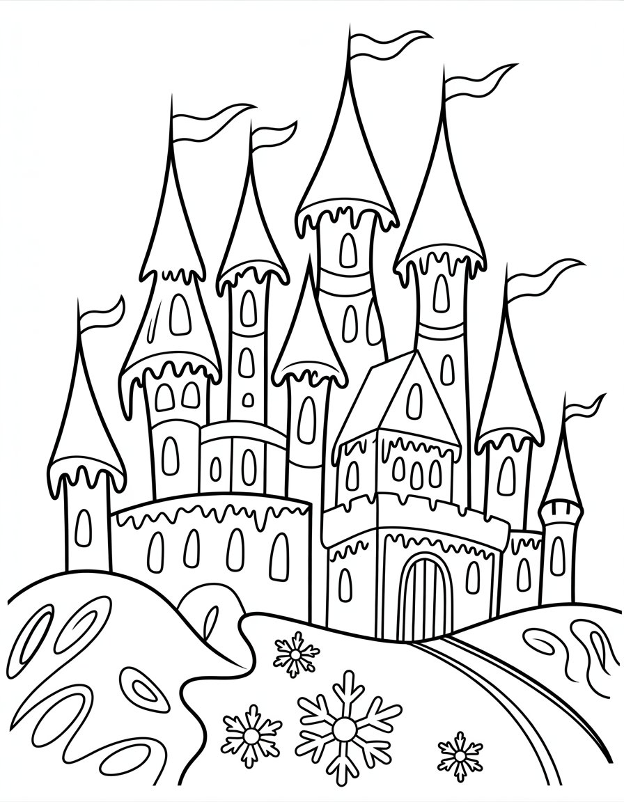 winter castle coloring page