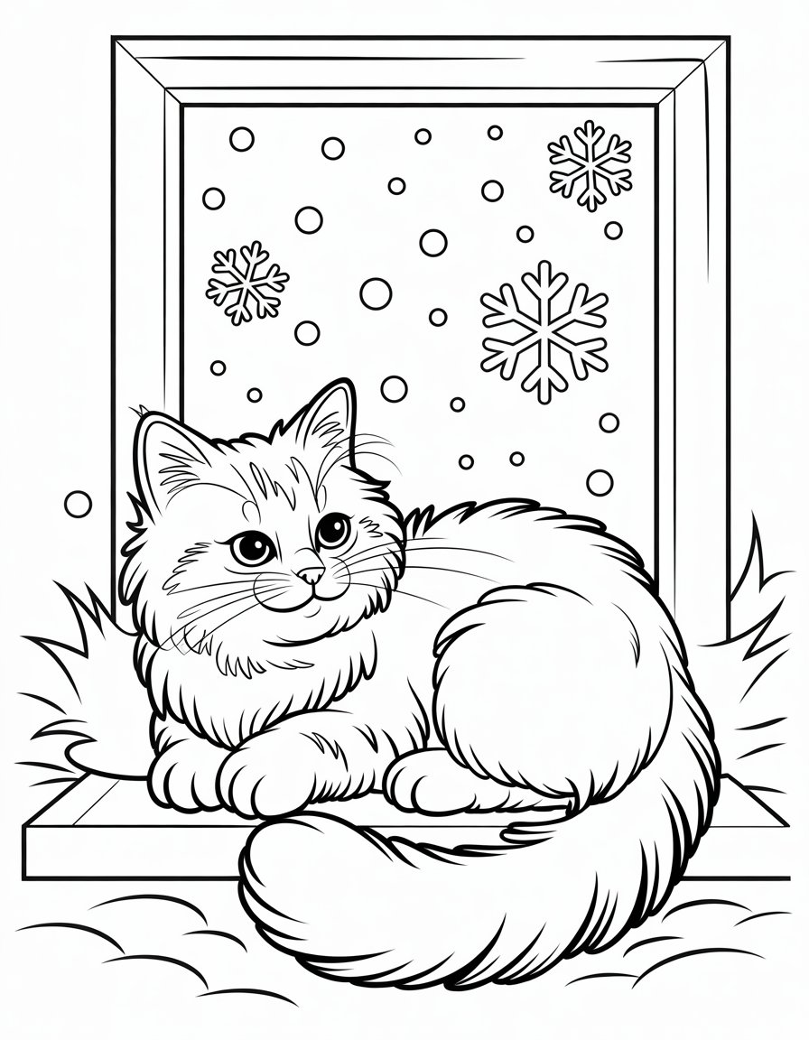 winter cat coloring page