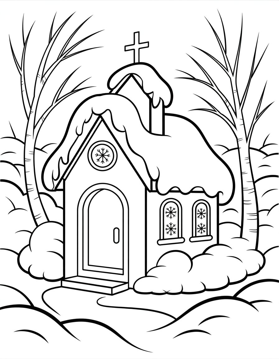 winter chapel coloring page