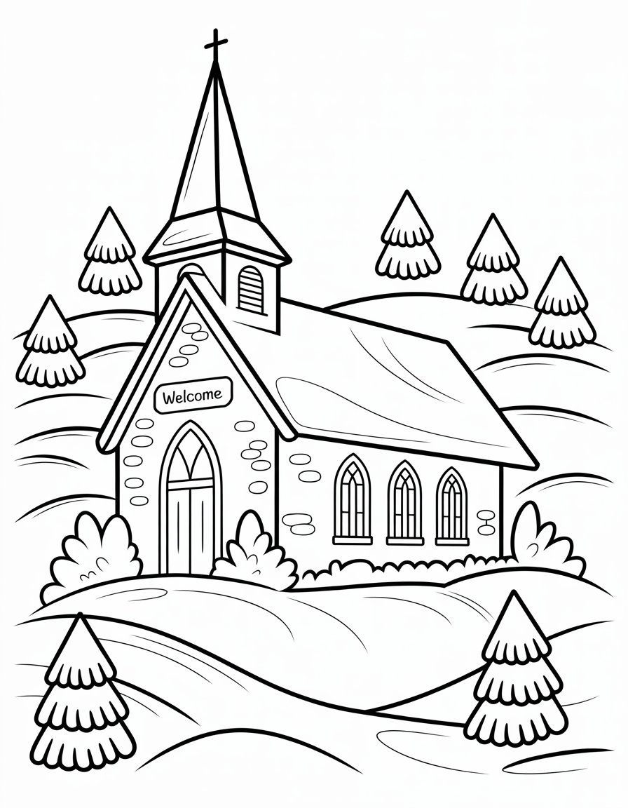 winter church coloring page