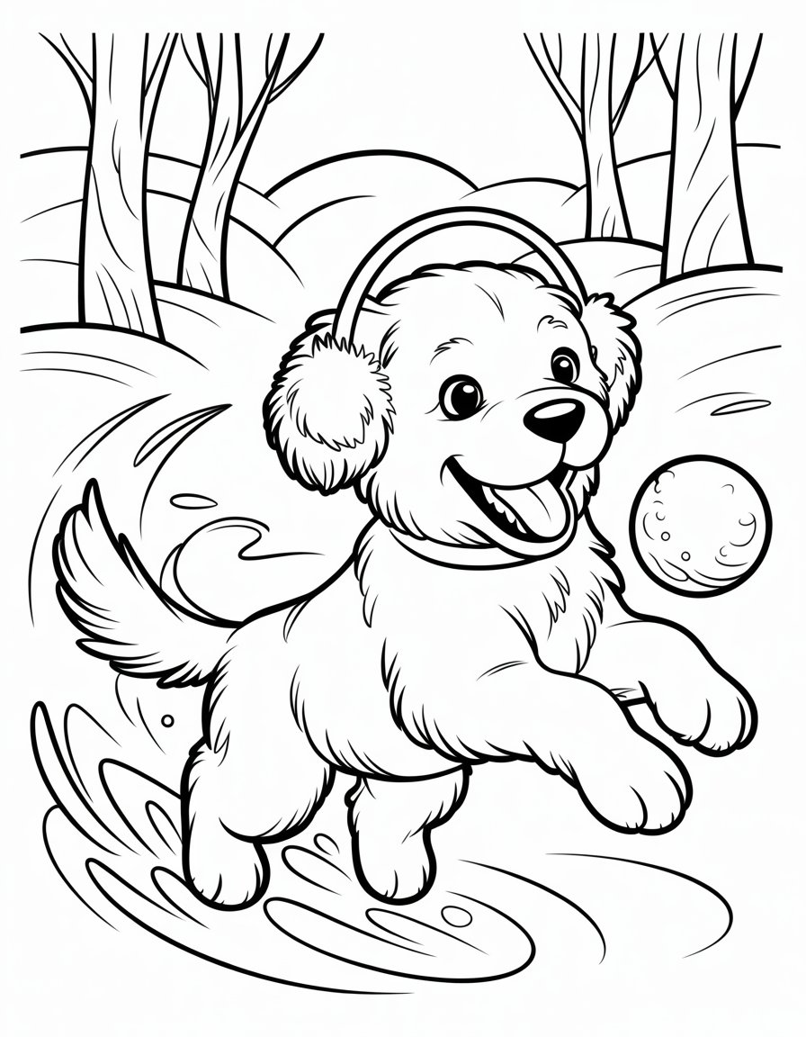 winter dog coloring page