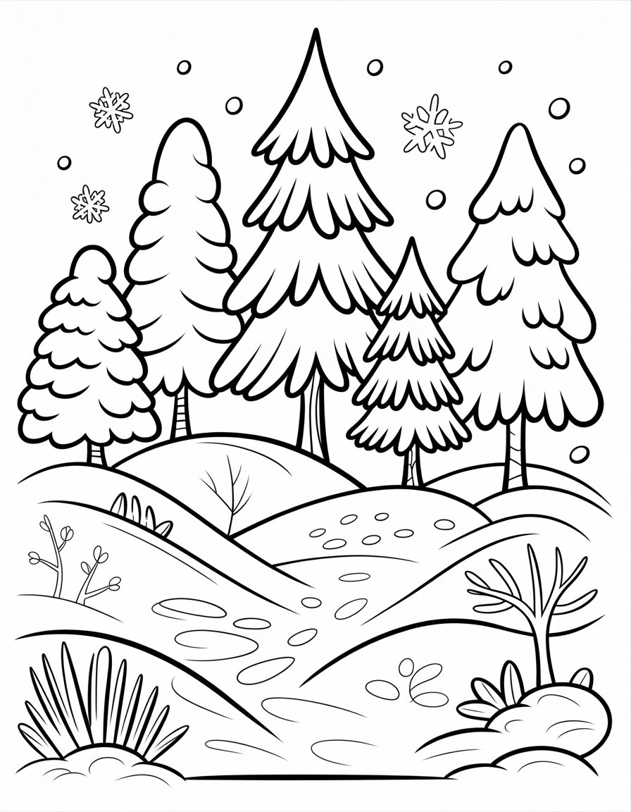 winter forest coloring page
