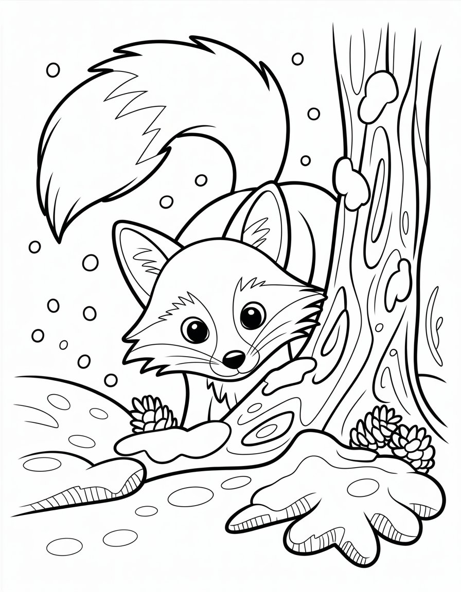 winter fox coloring page