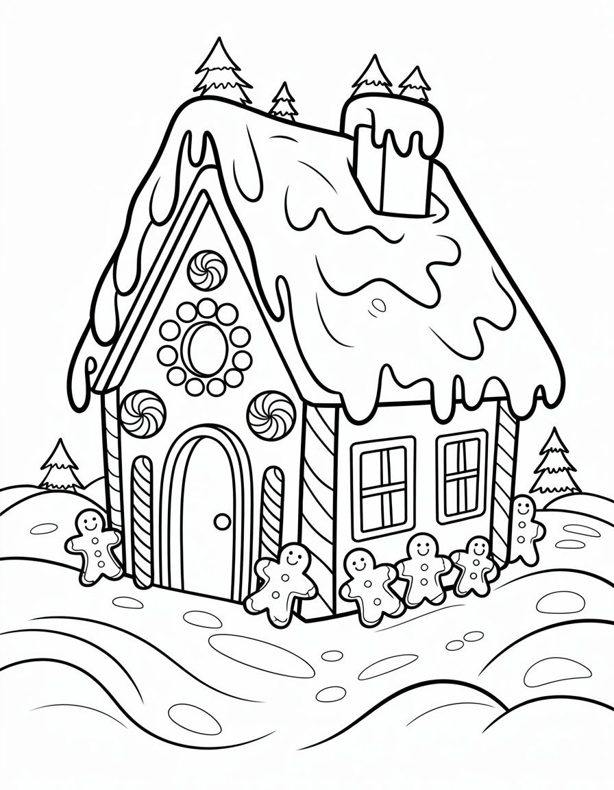 winter gingerbread house coloring page