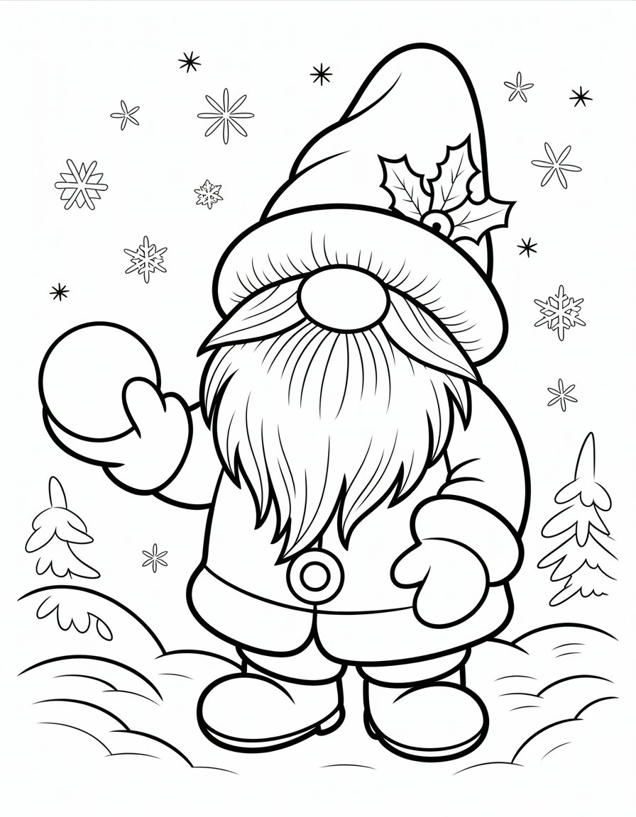 winter gnome coloring page