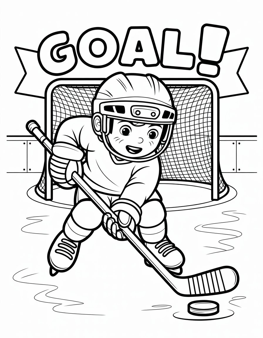 winter hockey coloring page