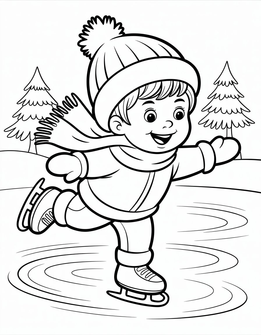 winter ice skating coloring page