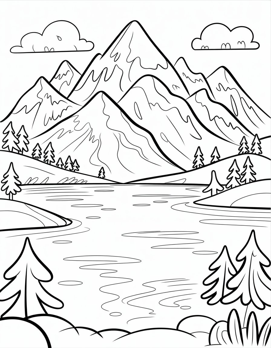winter landscape coloring page