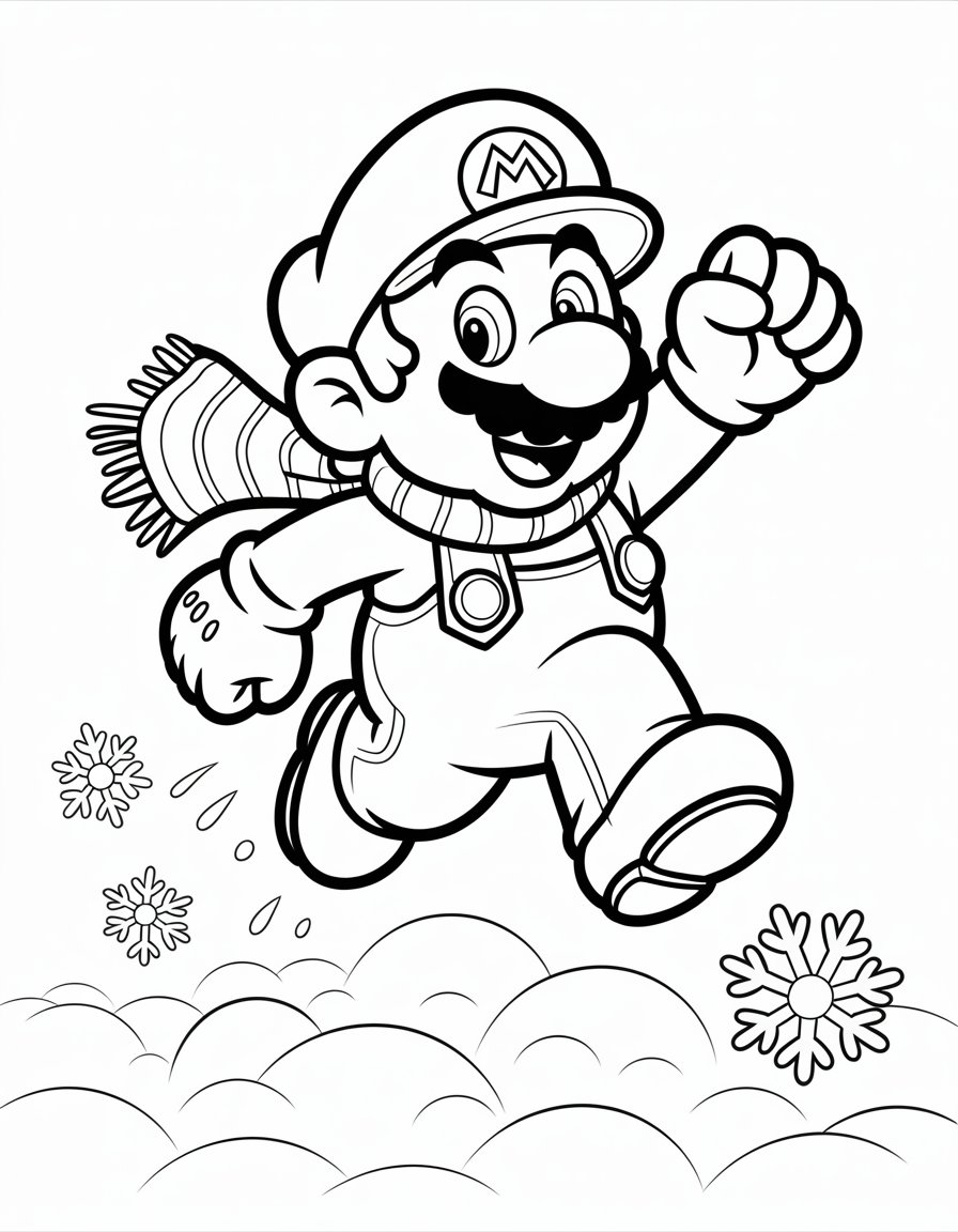 winter mario coloring page