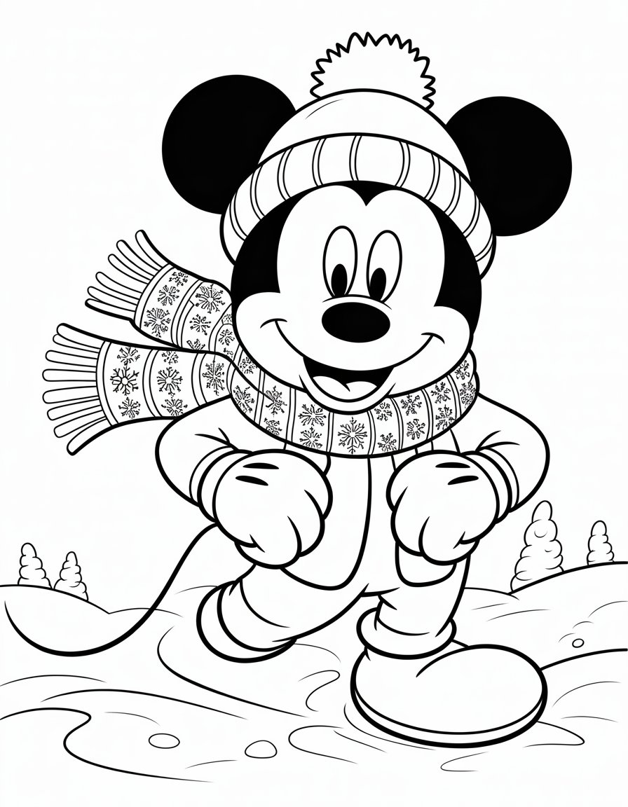winter mickey mouse coloring page