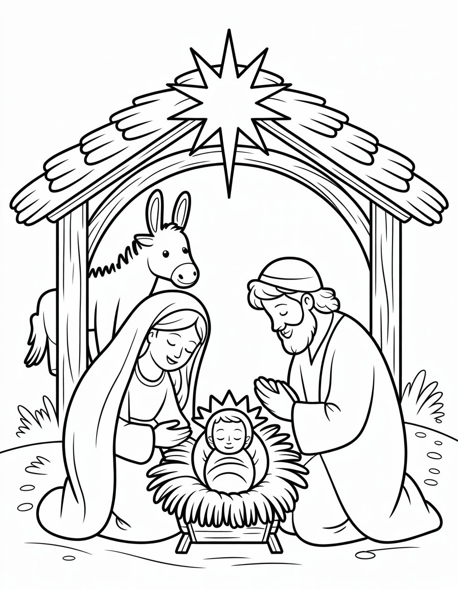 winter nativity coloring page