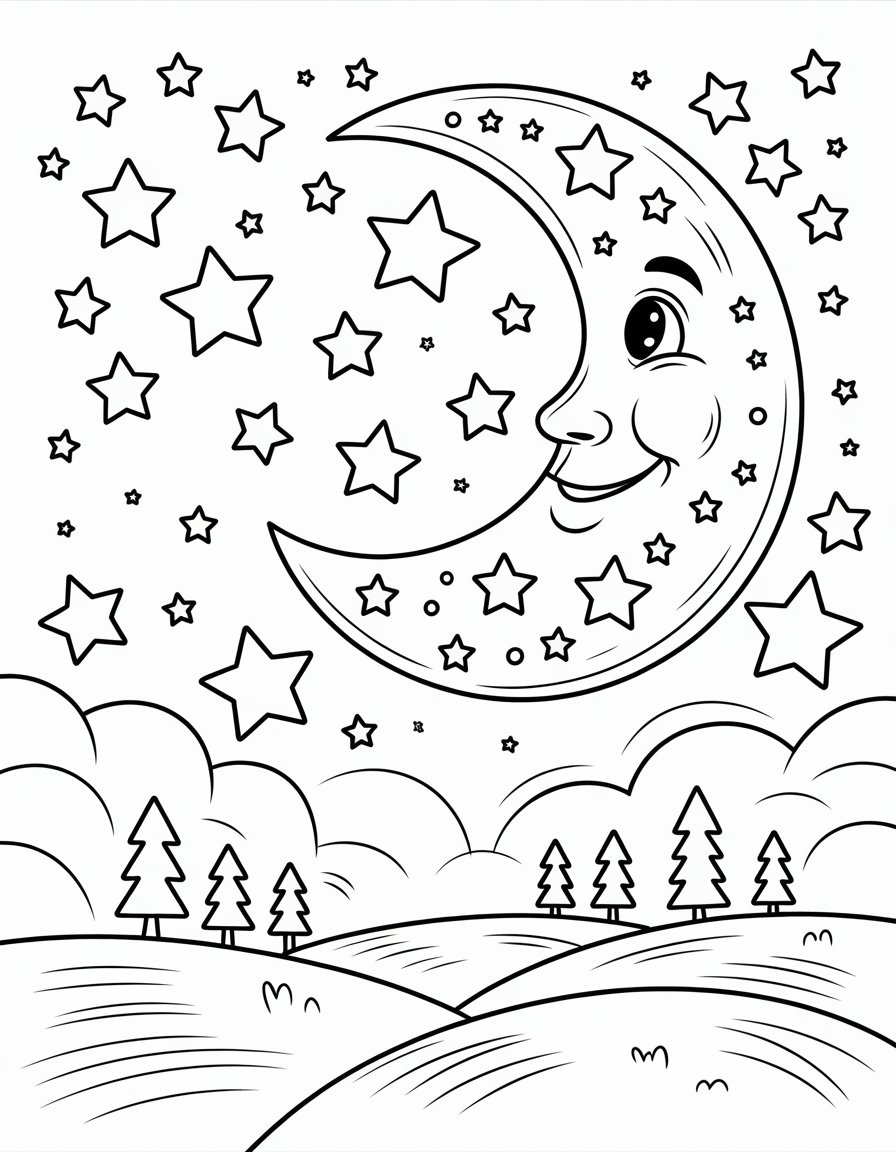 winter night sky coloring page