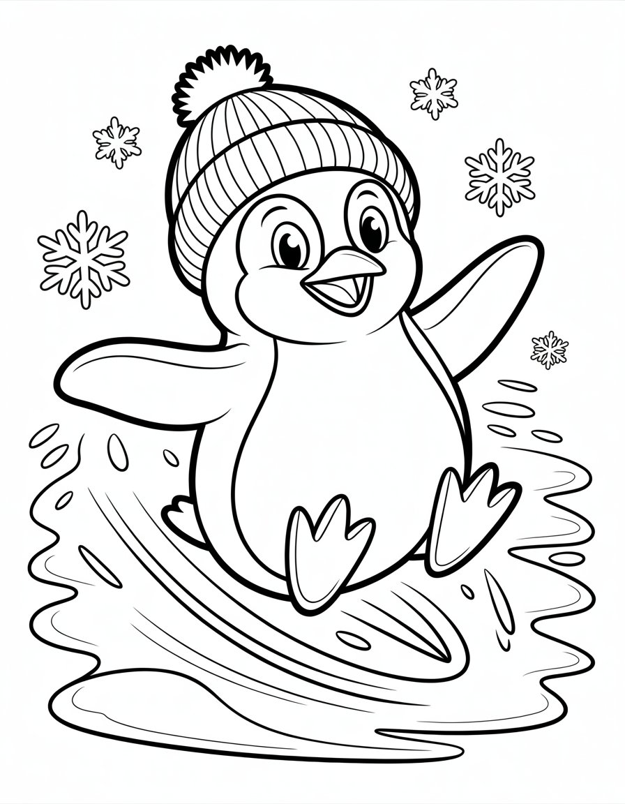 winter penguin coloring page