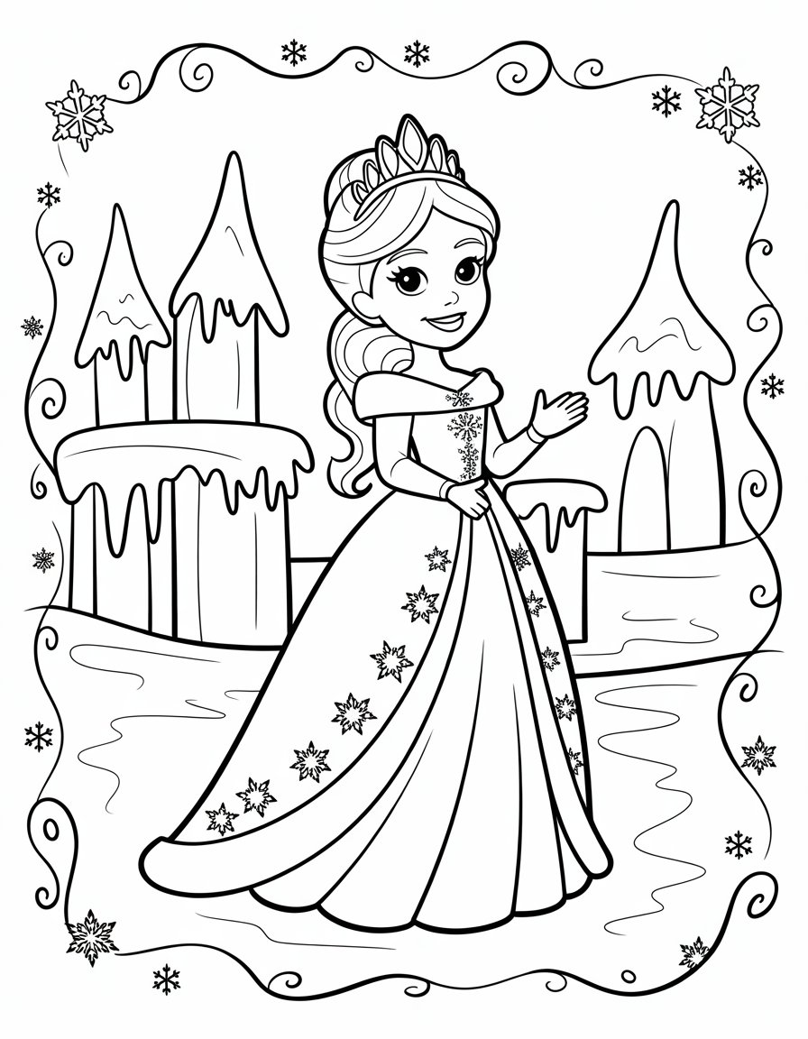 winter princess coloring page