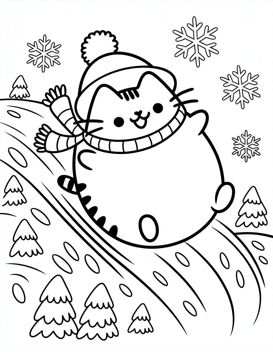 winter pusheen coloring page
