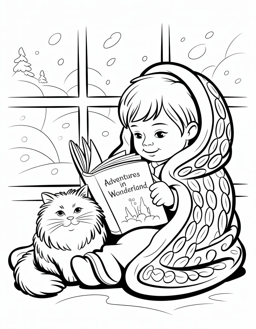 winter reading coloring page