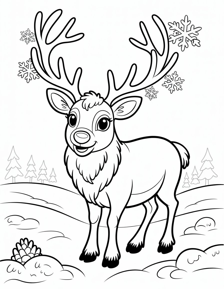 winter reindeer coloring page