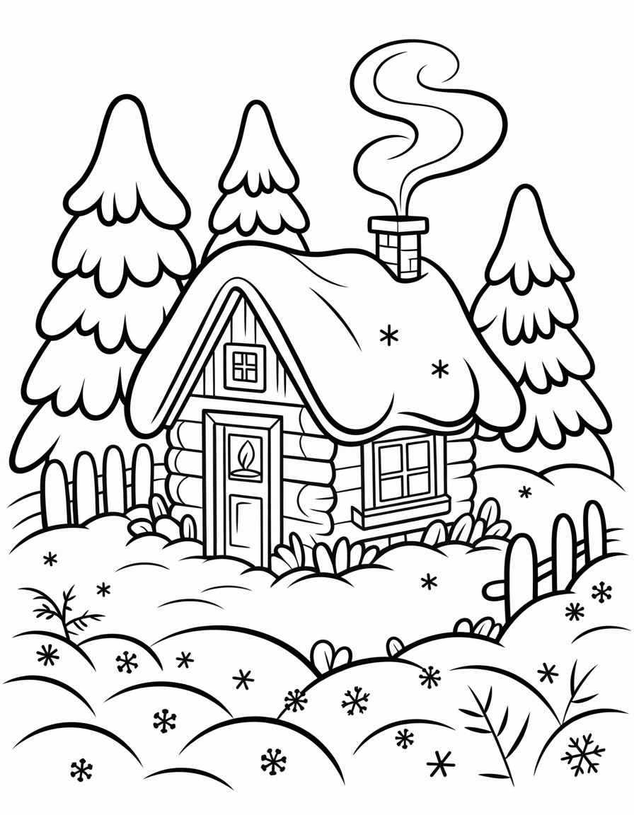 winter scene coloring page