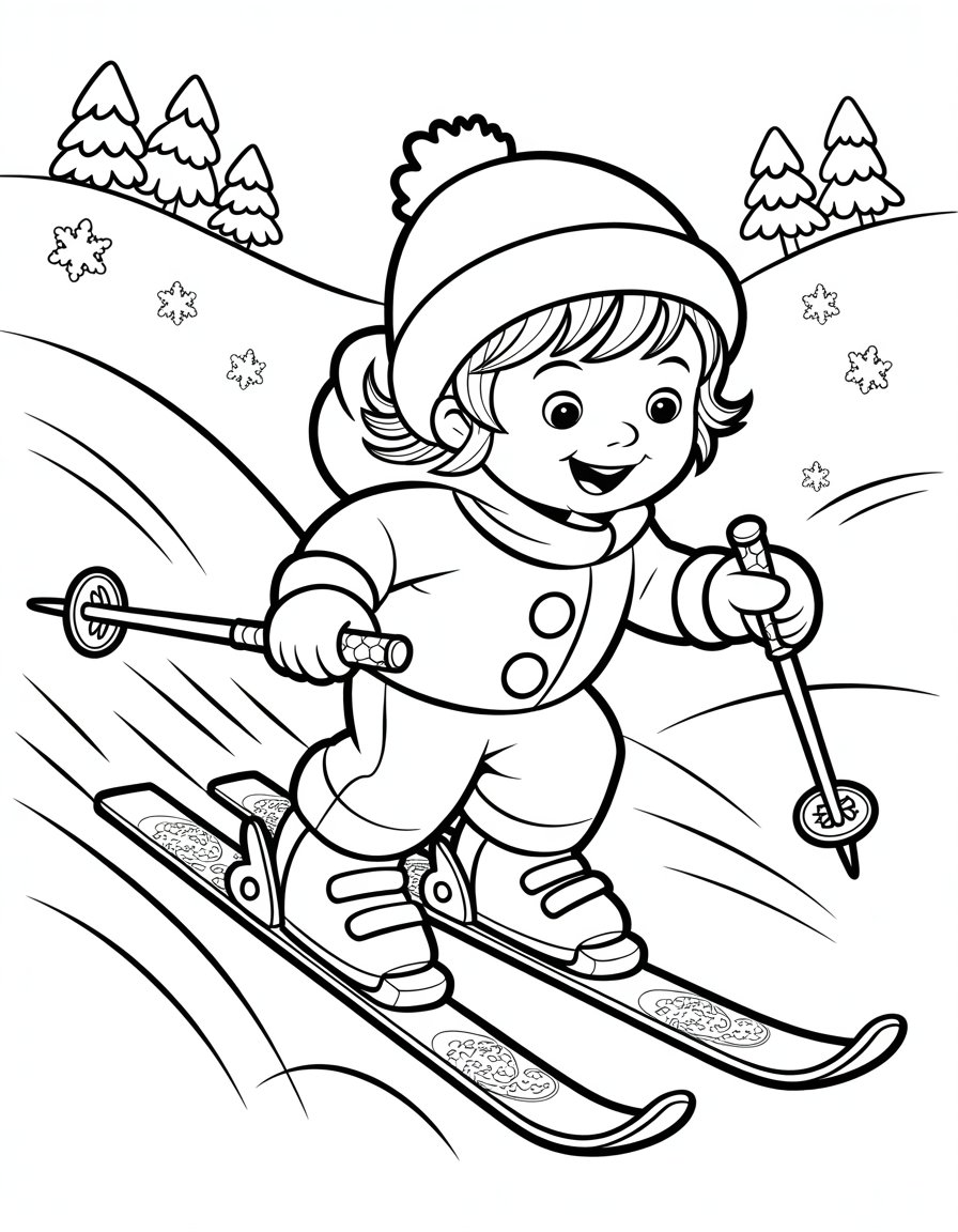 winter ski coloring page