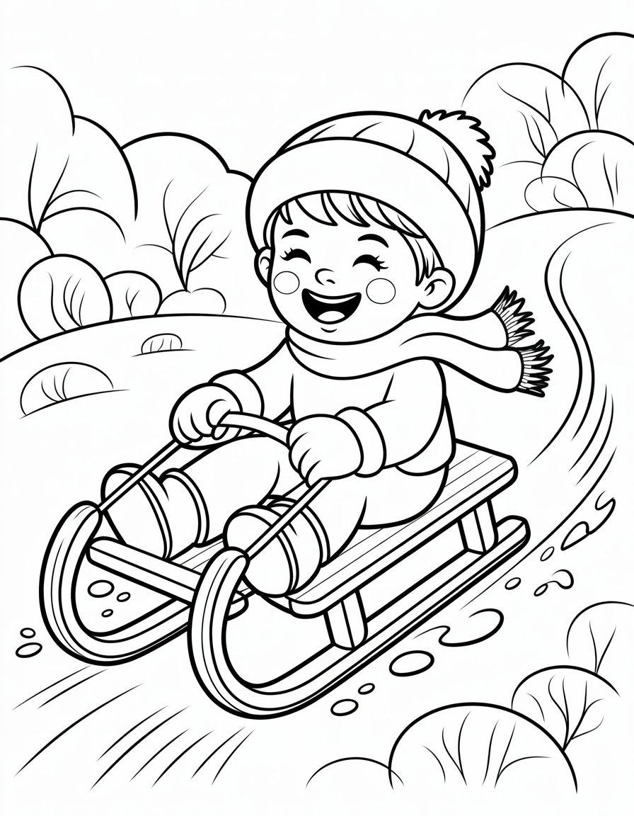 winter sledding coloring page