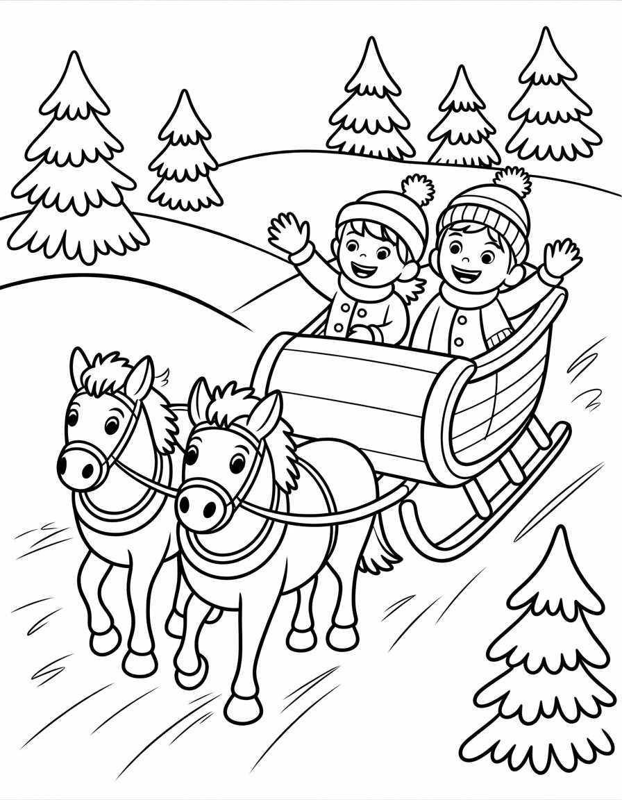 winter sleigh ride coloring page