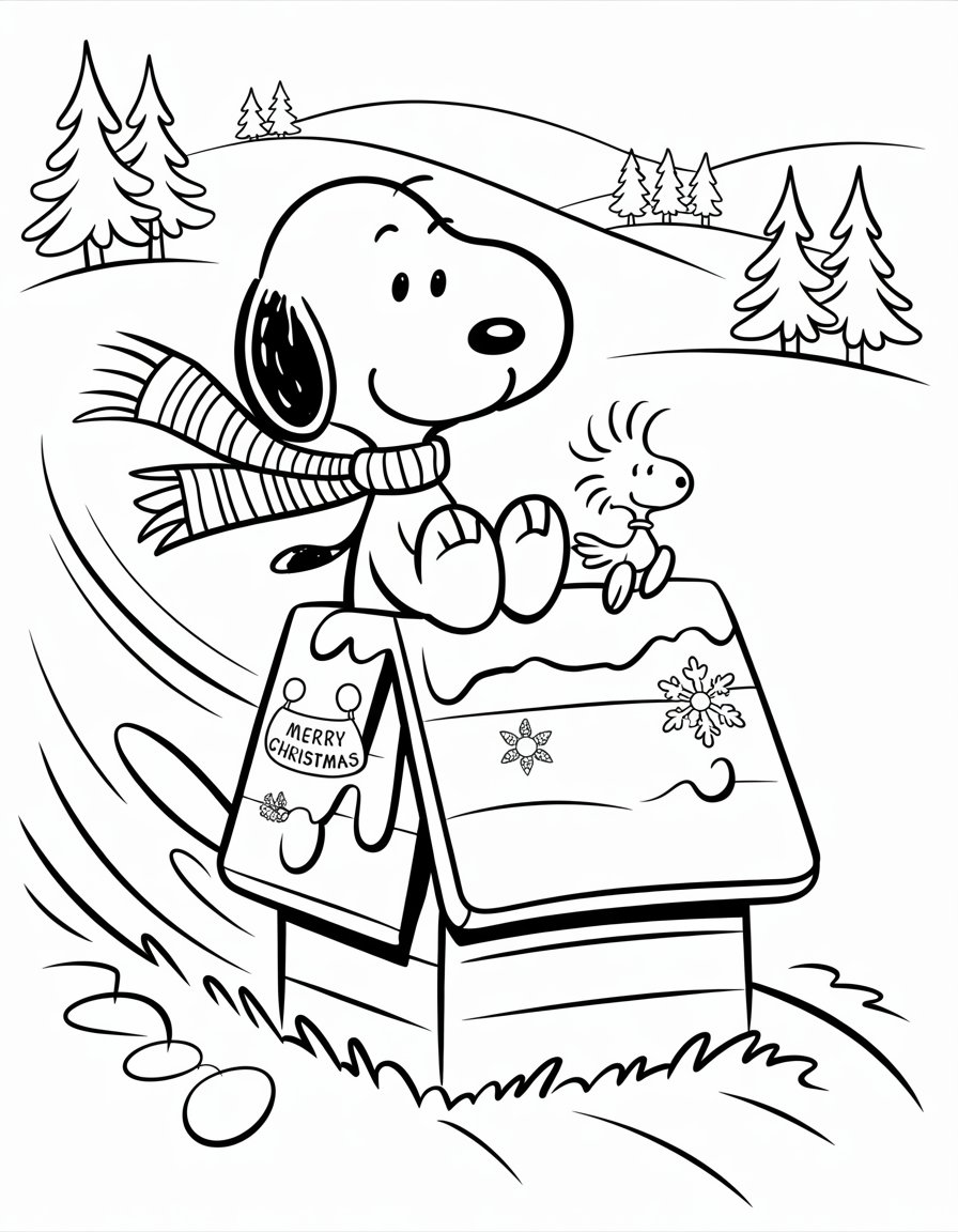 winter snoopy coloring page