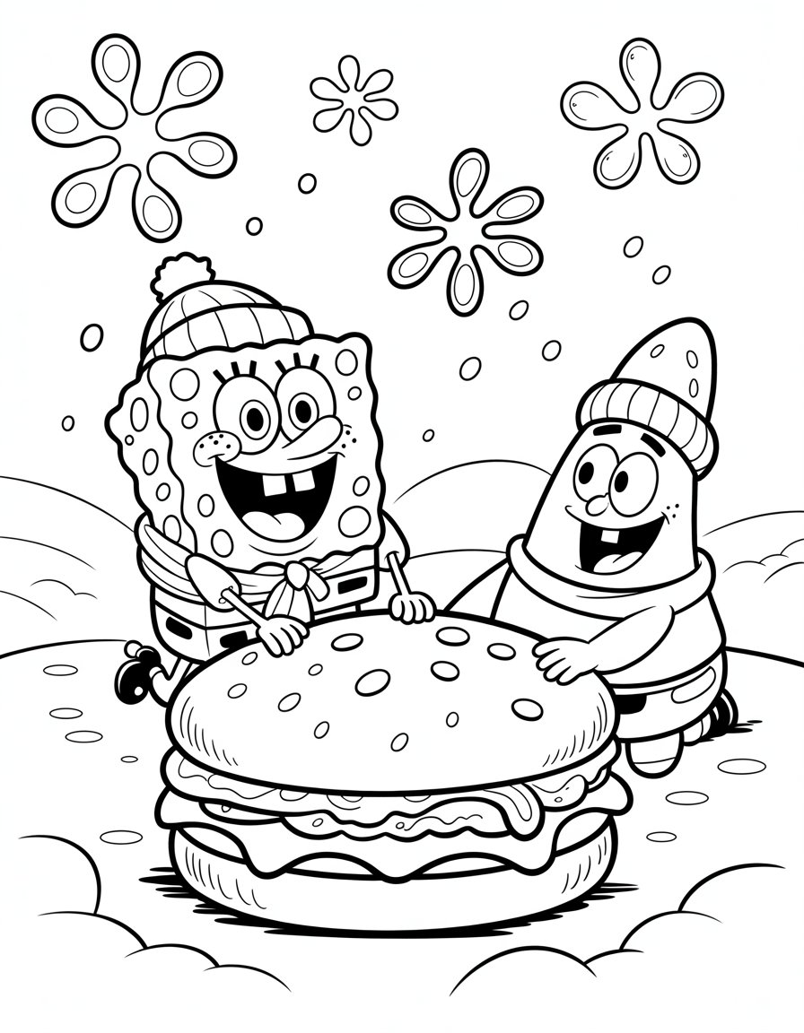 winter spongebob coloring page
