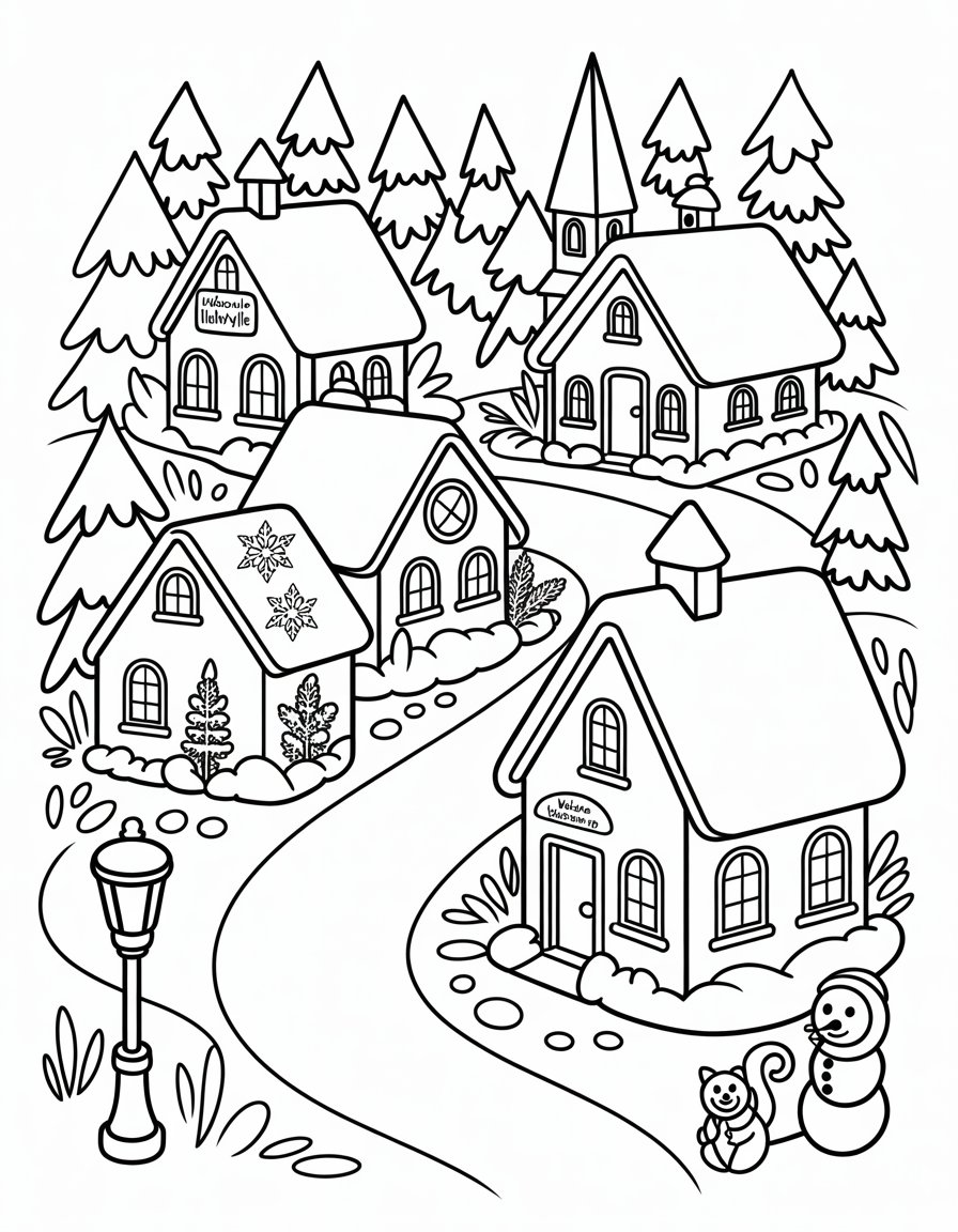 winter village coloring page