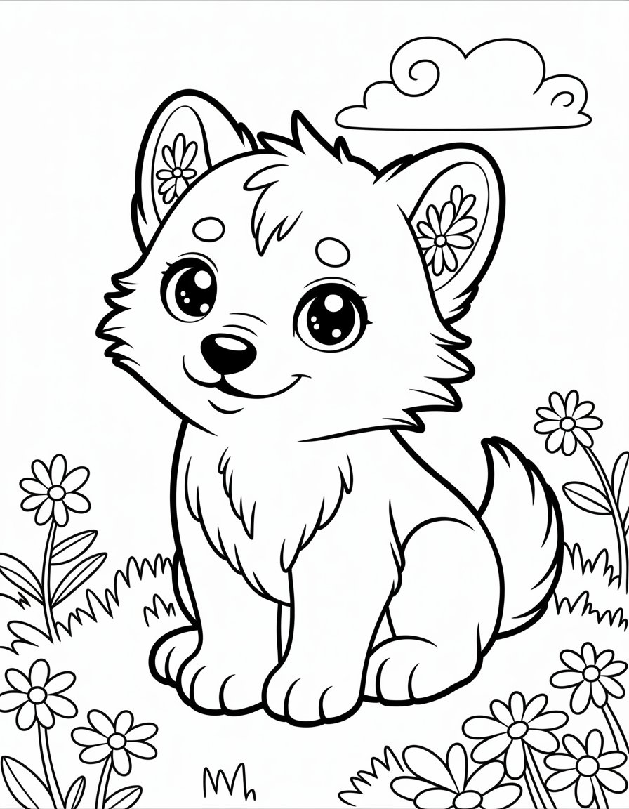 anime cute wolf coloring page