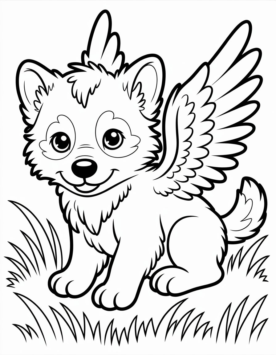baby wolf with wings coloring page