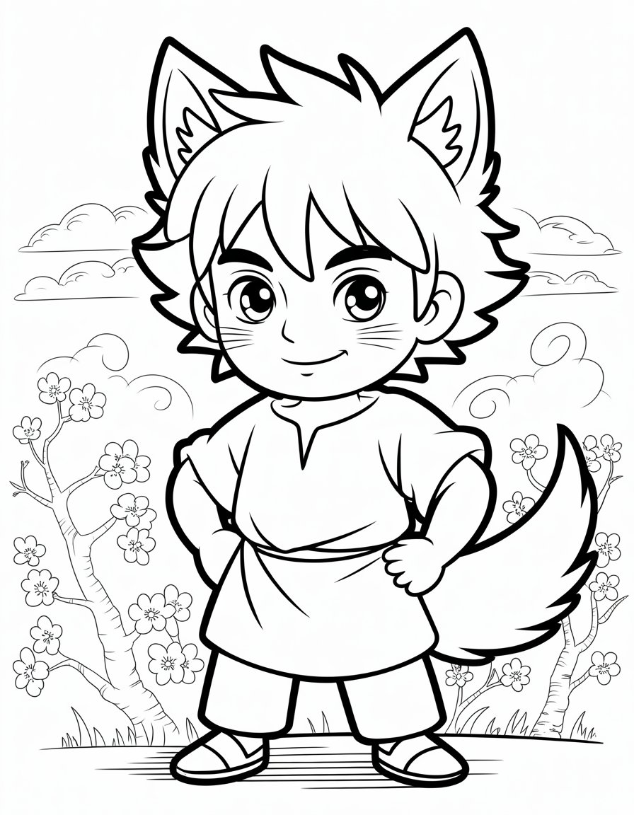 boy wolf anime coloring page