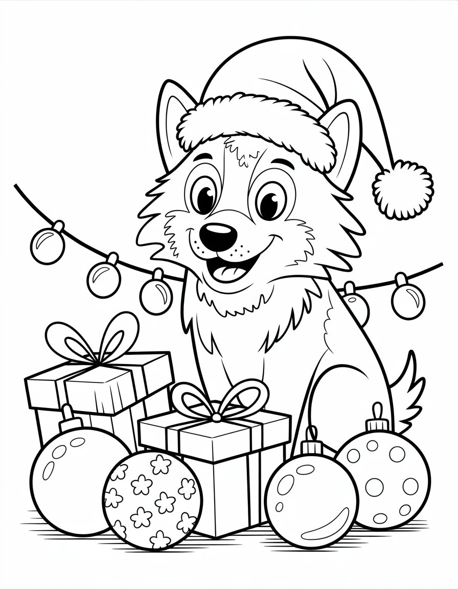 christmas wolf coloring page