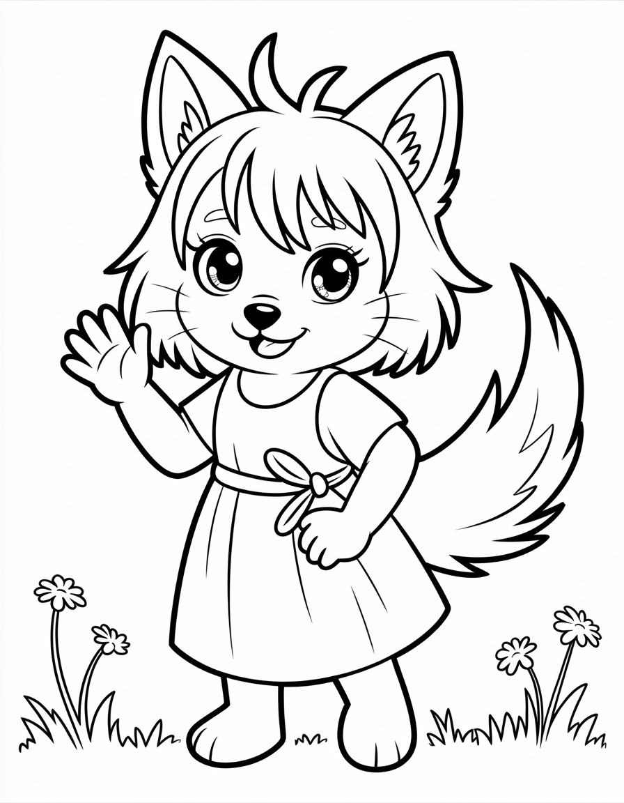 cute anime wolf girl coloring page