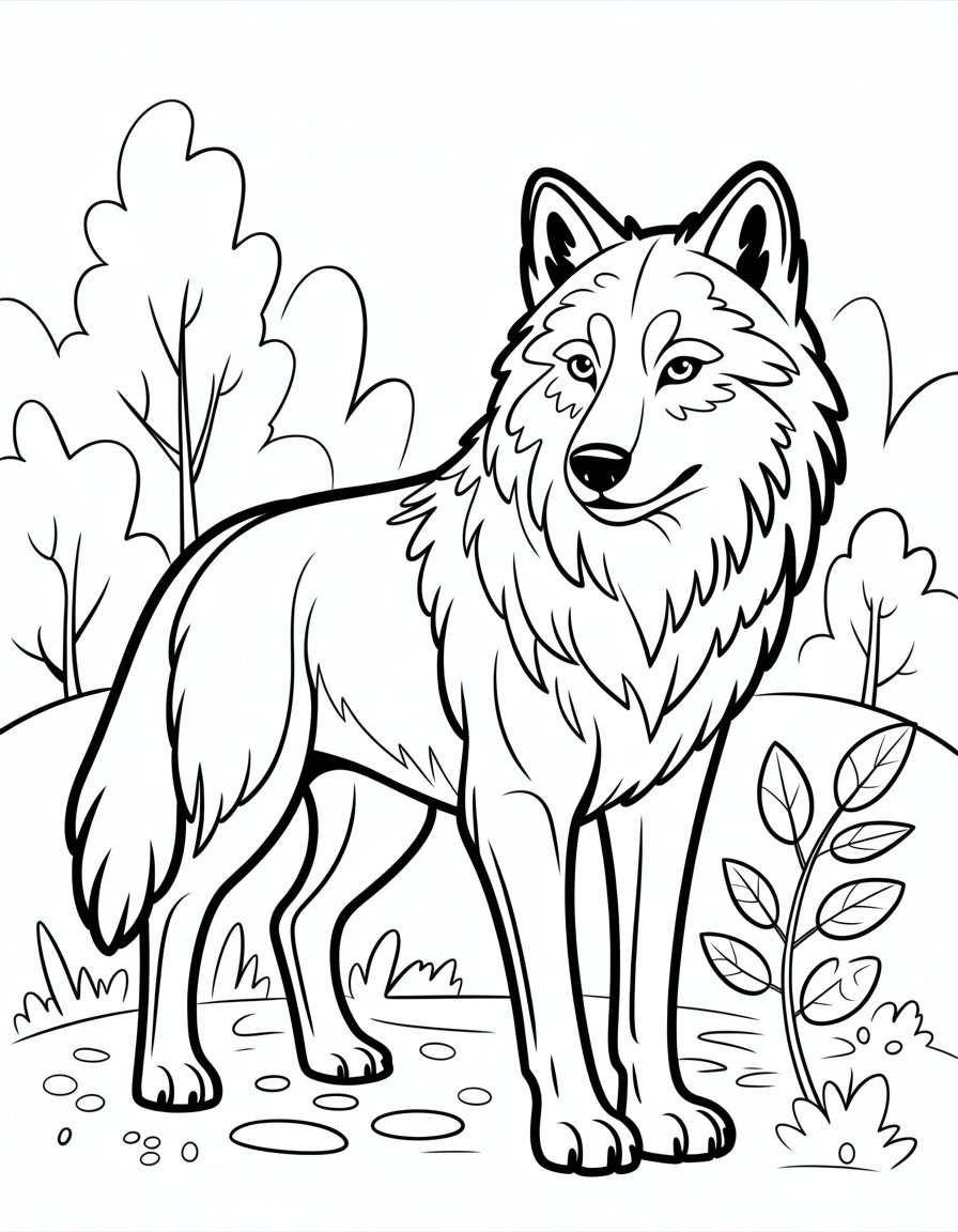 detailed wolf coloring page