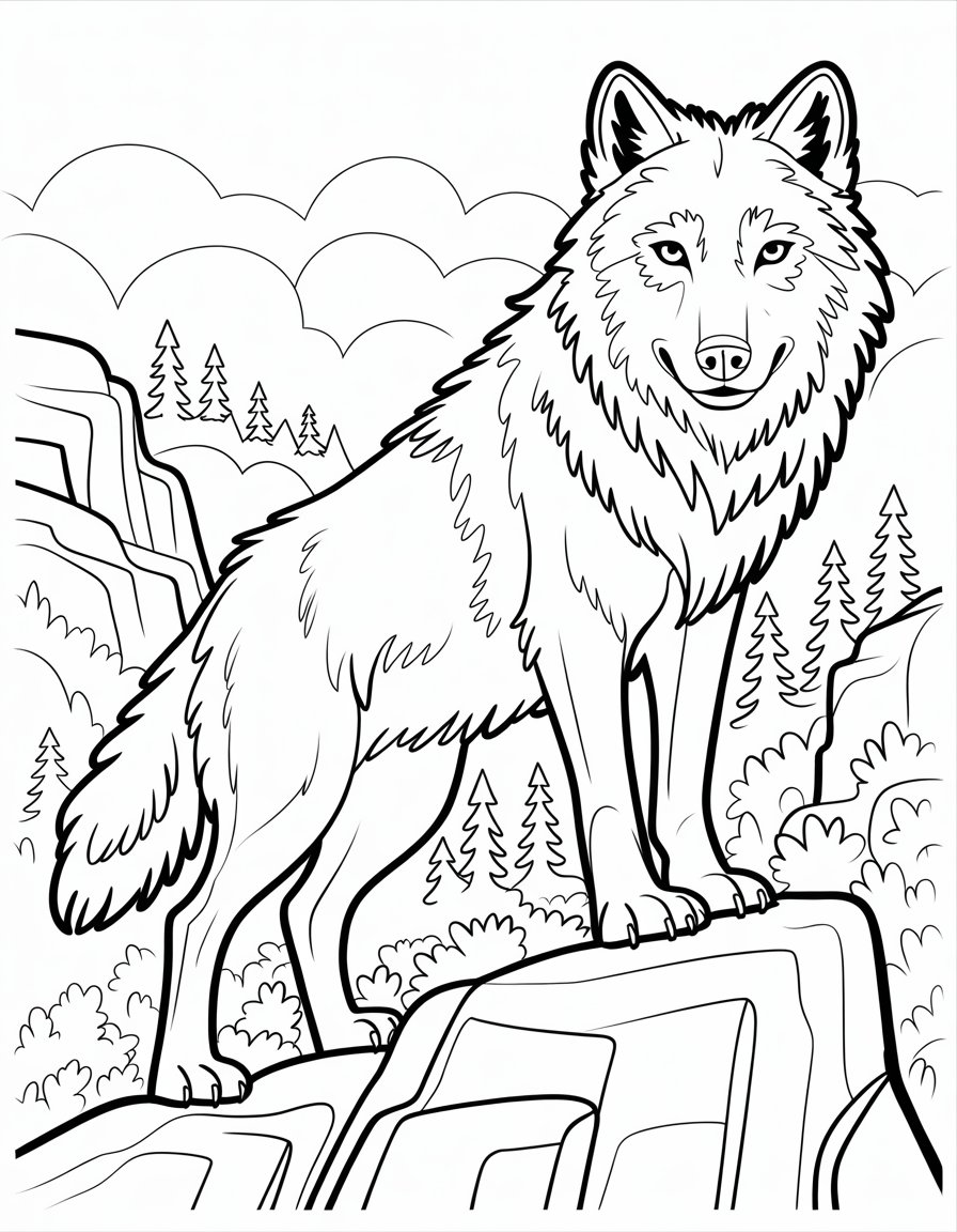 difficult wolf coloring page for adults