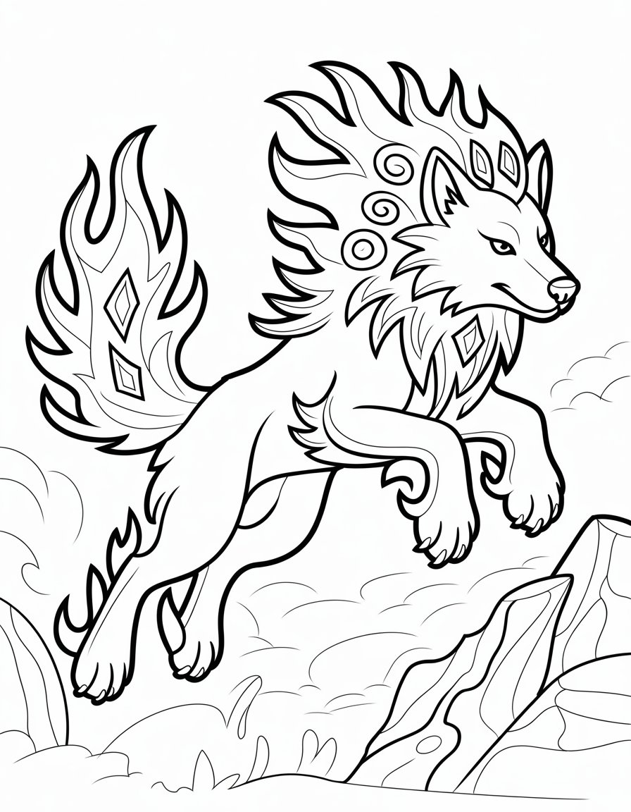 fire wolf coloring page