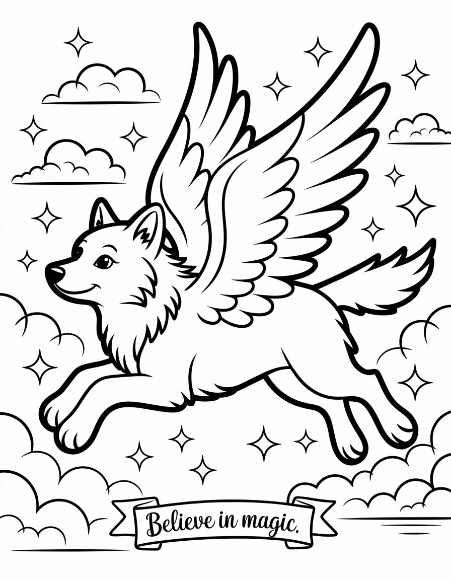 flying wolf coloring page