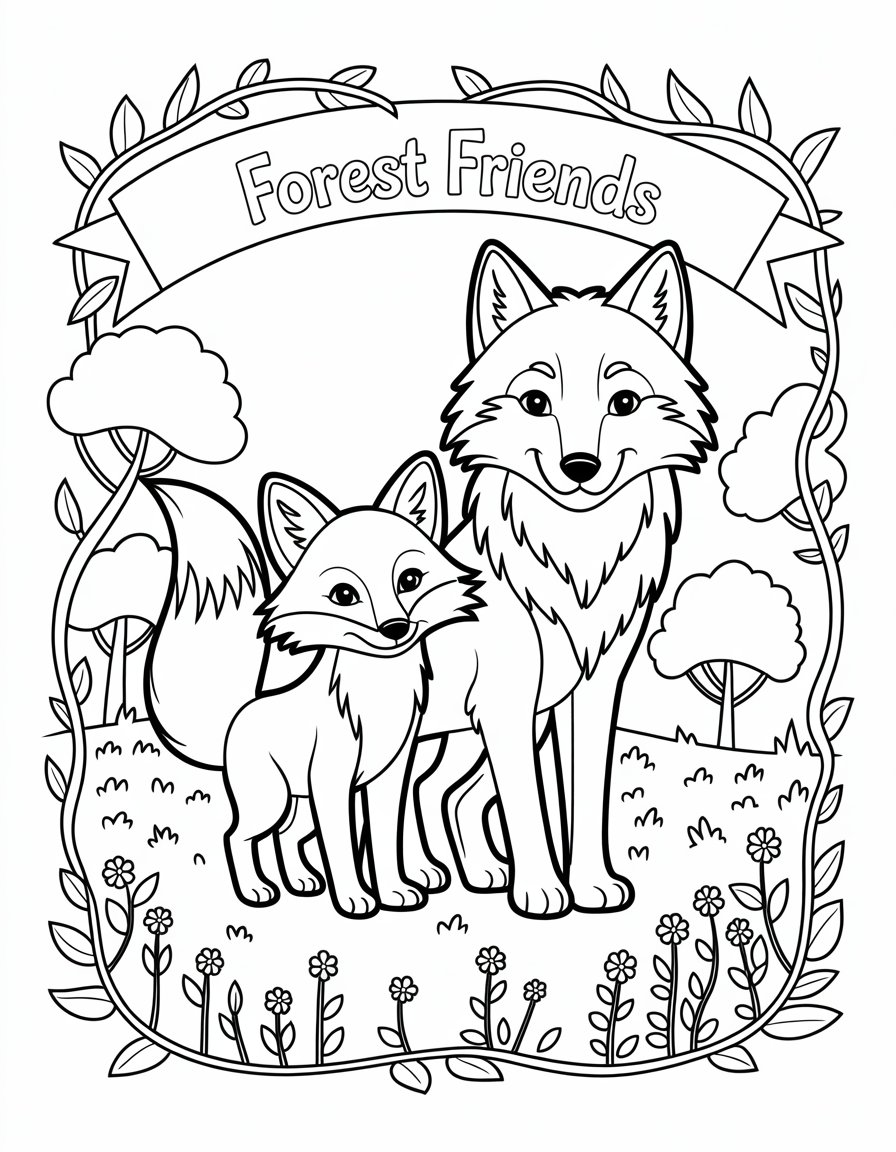 fox and wolf coloring page
