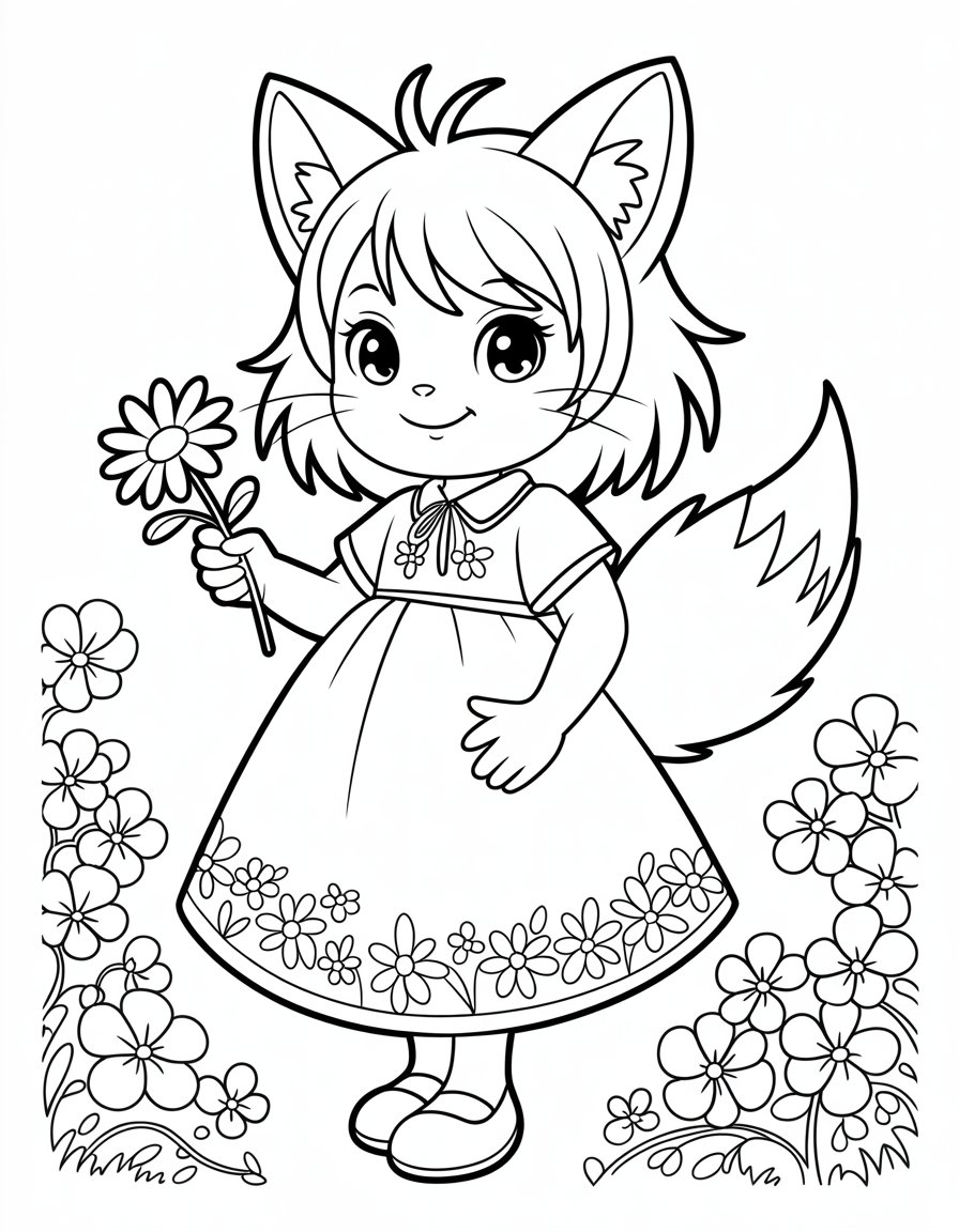 fox wolf girl anime coloring page