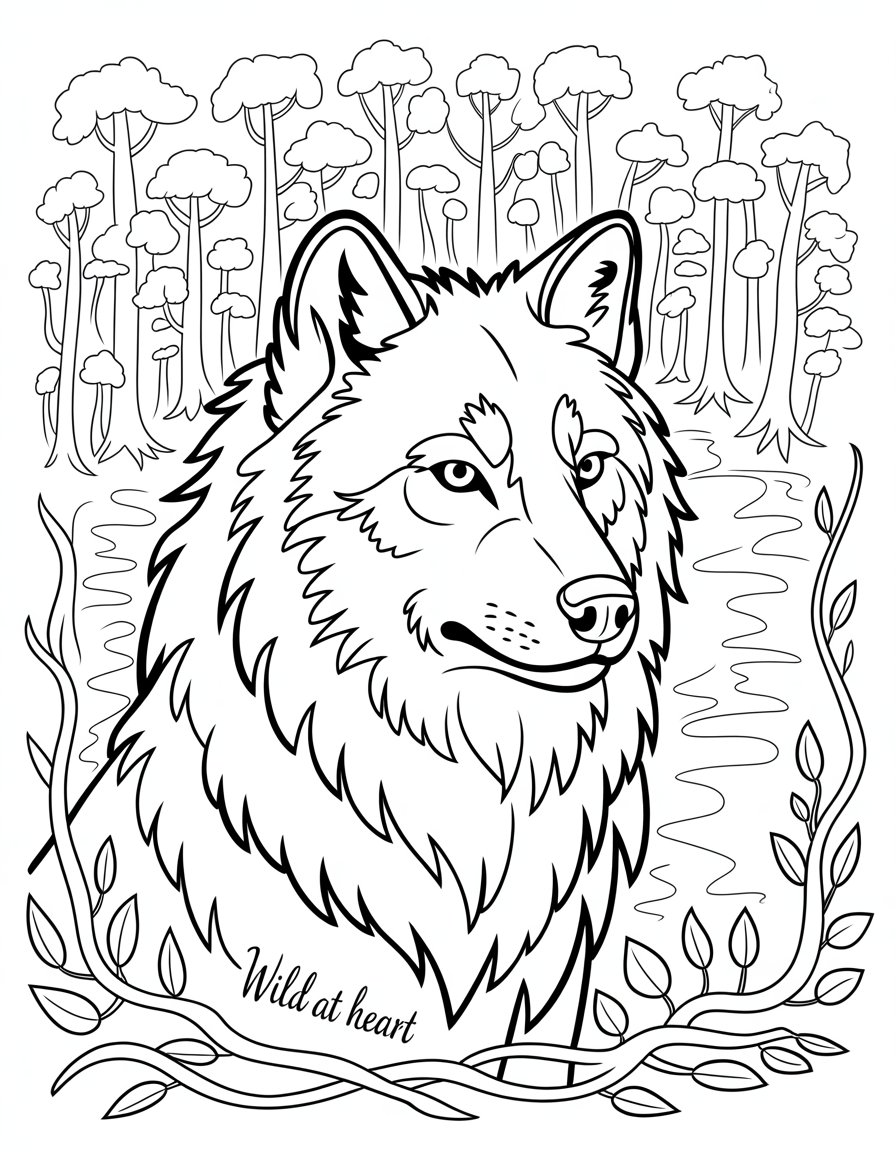 hard wolf coloring page
