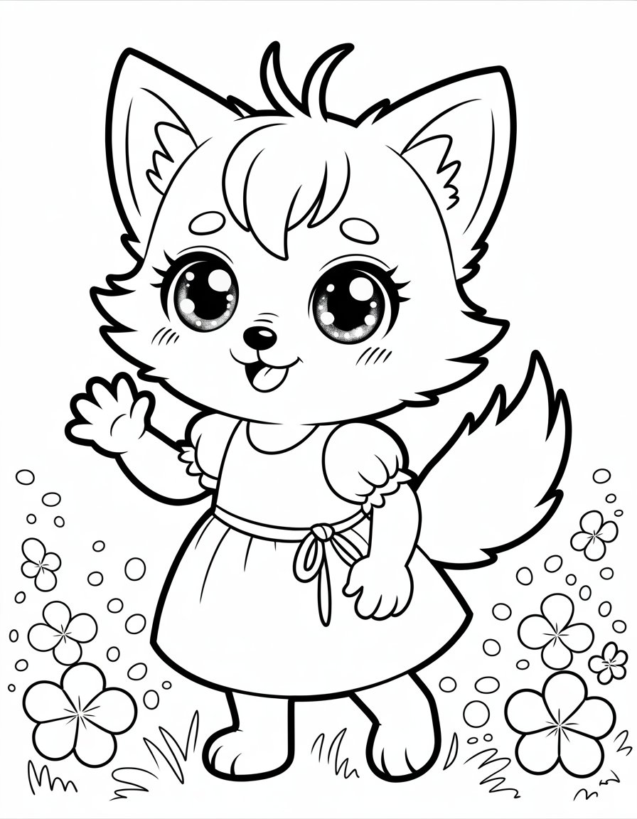 kawaii wolf girl anime coloring page