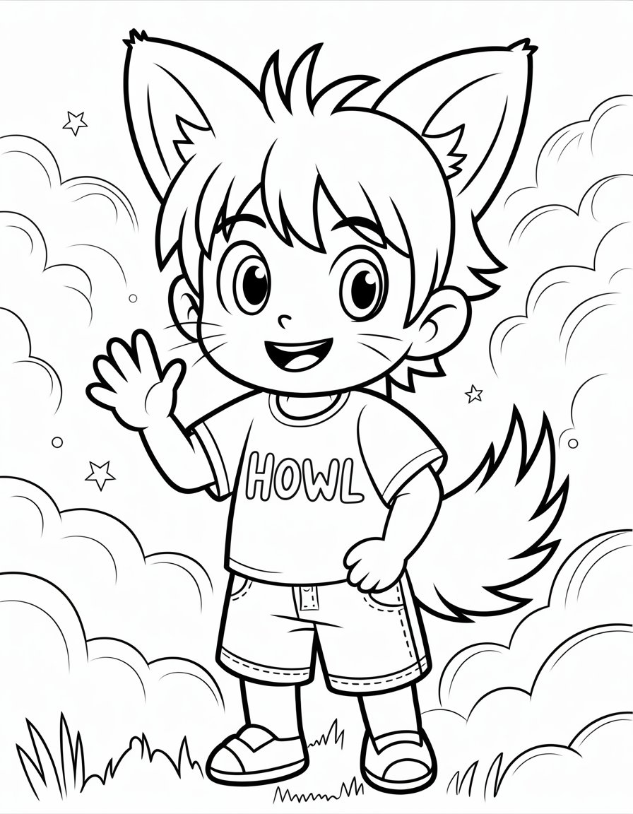 male anime wolf boy coloring page