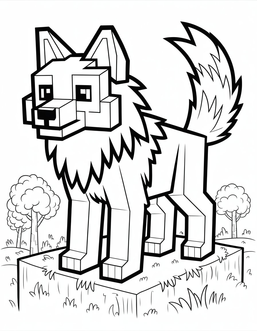 minecraft wolf coloring page