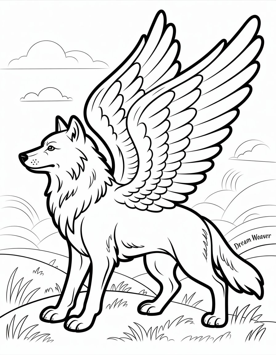 mythical winged wolf coloring page