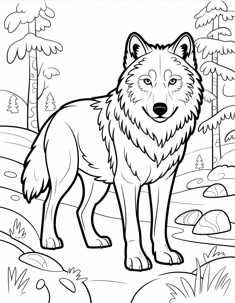 realistic wolf coloring page