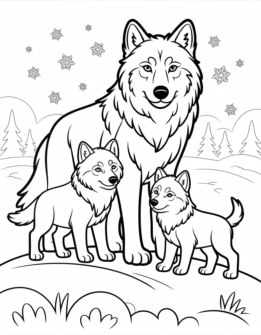 realistic wolf pack coloring page