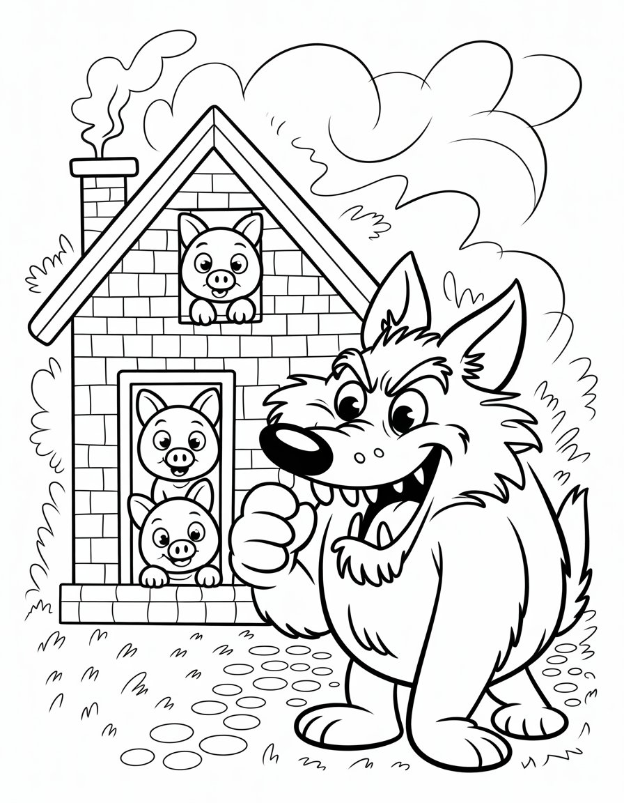 three little pigs and the big bad wolf coloring page